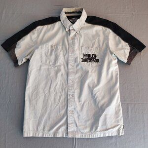 Harley-Davidson button down shirt men's size M cream black with graphic design